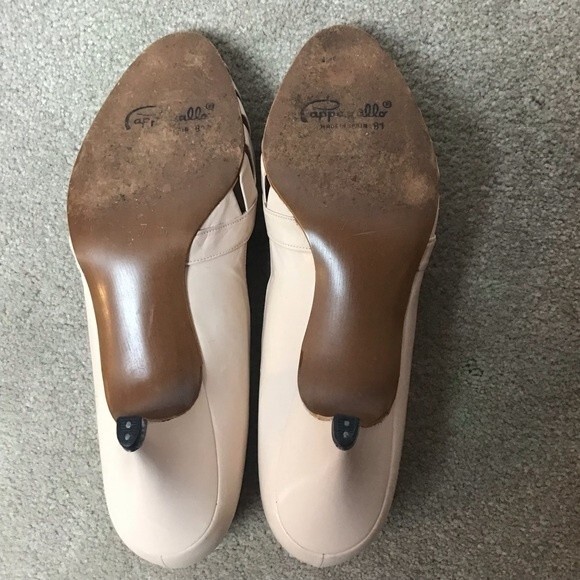 Pappagallo Leather Open Toe Heels Spain Pale Pink Size 7 Vintage - Picture 11 of 12